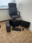 gamlingdator, skärm, tangentbord, mus, headset och stol