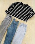 Stickad tröja, Jeans + Pyjamasbyxor stl 160