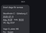 VR tåg biljett Sthlm-GBG 11/7