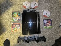 PS3 med 3 kontroller och 6 spel