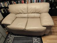 2-sits skinn läder soffa beige 