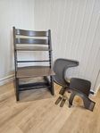 Stokke tripp trapp gråbetsad färg med tillbehör