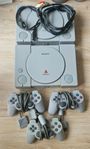 PlayStation 1 med 3 kontroller + Spel