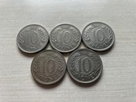 5st äldre mynt, 10 kr Danmark