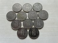 12st äldre mynt, 5 kr Danmark
