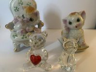 Japanese ceramic figurines, glass bear and cat
