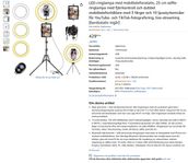 LED-ringlampa med mobiltelefonstativ