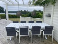 Utdragbart aluminiumbord och 12 stolar