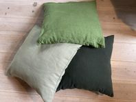 3 prydnadskuddar med överdrag, gröna, typ oanvända