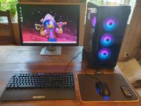 Gaming Dator komplett med skärm tangentbord och mus