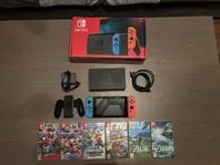 Nintendo Switch med Zelda + Mario-spel inkl. DLC & tillbehö