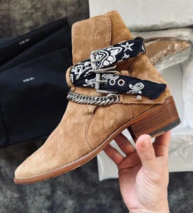 AMIRI Bandana Buckle Boots, Tan, EUR 43
