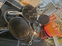 Gjutjärnsstekpanna, pannkakslagg och våffeljärn