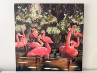 Fin somrig flamingo-tavla (på canvas, med relieffärg)