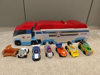 Paw Patrol stor bil + 6 bilar & bana – som ny!