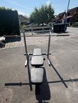 Skivstång, ställning, ställbar bänk och vikter