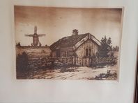 32x39 cm TAVLA KOPPARSTICK RYGGÅSSTUGA SIG K E SJÖLANDER