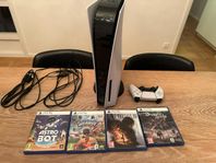 PS5 disc edition med 1 kontroll och 4 spel
