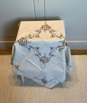 Handbroderad, vit bomullsduk, 84x84 cm, retro, vintage