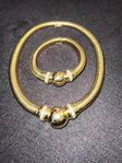 21K Guld Halsband och Armband 