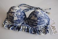 Ny vit blå mönster volang bikini topp överdel top byst Cu