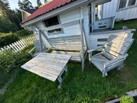 trädgårds möbler i furu hammock bord och 2 fotöljer