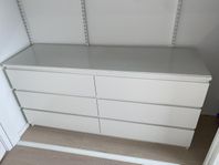 Byrå, 6 lådor, glasskiva på toppen - IKEA Malm