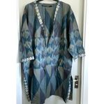 Gudrun Sjödén kaftan tunika blå grön turkos mönstrad L/