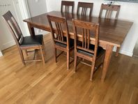 Matgrupp: stort bord + 6 stolar