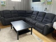 Recliner Hörnsoffa. Grått tyg. Mio. Soffa
