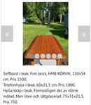 Diverse teakmöbler. 60-talsprylar. Skolbänk.