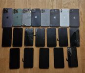 8st defekta IPhone chassin + 12st trasiga skärmar