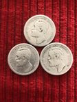 3 stycken silvermynt 80% Oscar Il 1889 
