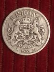 Silvermynt Enkrona Oscar Il årtal 1907