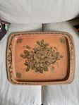 Stor bricka vintage, 52 x 40 cm, rosa, blommotiv