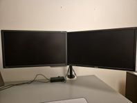 Dubbel monitorarm + två 24" skärmar (kan säljas separat)