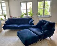 Soffa, fåtölj + sittpuff/fotpall BORTSKÄNKES mot upphämt