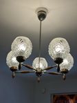 Retro Taklampa 5-armad i teak och glas från 1950-tal