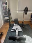 Träningsbänk (inkl stång och 20 kg vikter)