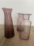 Lila/violett karaff + 2 lila/violetta vas/vaser i glas