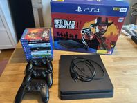 PS4 slim 1TB, 12 spel samt 3 kontroller