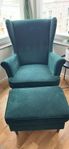 IKEA strandmon armchair and footstool in velvet green
