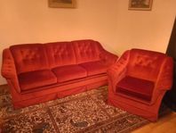 gedigen 3-sits soffa & fåtölj i plysch
