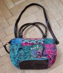 Desigual blommig tyg väska med skinn fack dragkedja rem