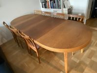 Teakbord 2 förlängningsskivor + 7 stolar 1960-tal