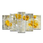 Stor 5-delad tavla med gula blommor – Ny & inramad