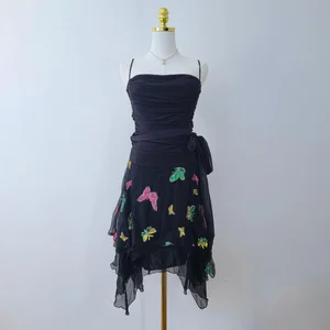Vintage Fairycore Klänning – Svart Mesh med Fjärilar