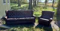 Soffa / Soffgrupp i skinn - 70 tal