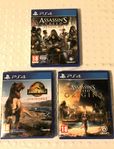 3 PS4 Spel: AC Syndicate & Origins samt Jurassic World 2
