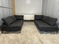 Design soffa/schäslong  2 styck i ull och kromat underrede